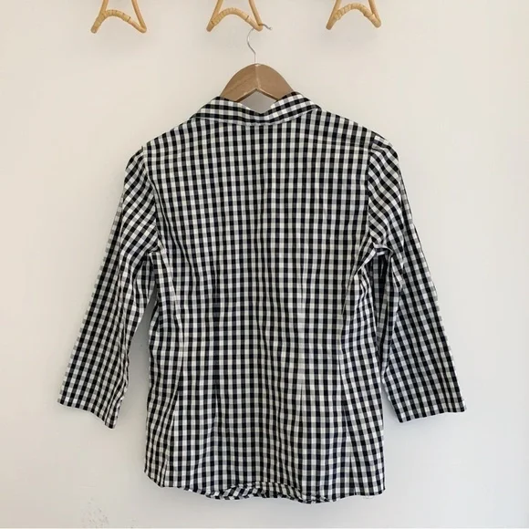 Lafayette 148 Leigh Button Front Poplin Gingham Shirt Sz 6 - Picture 5 of 8